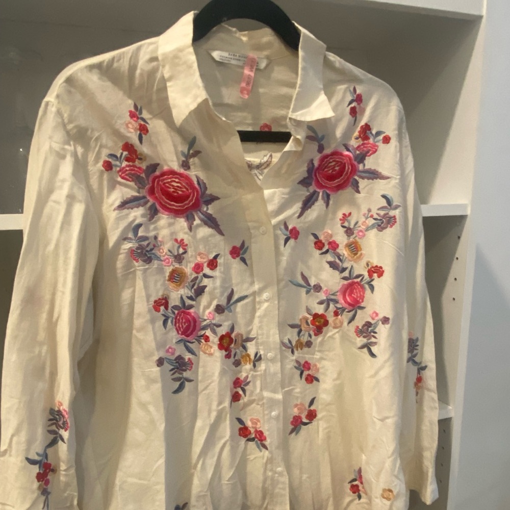 Zara Embroidered linen tunic - MEDIUM